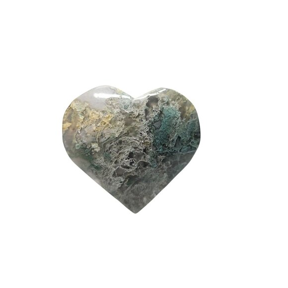 Green Moss Agate Stone Carved Heart Crystal - Picture 2 of 8